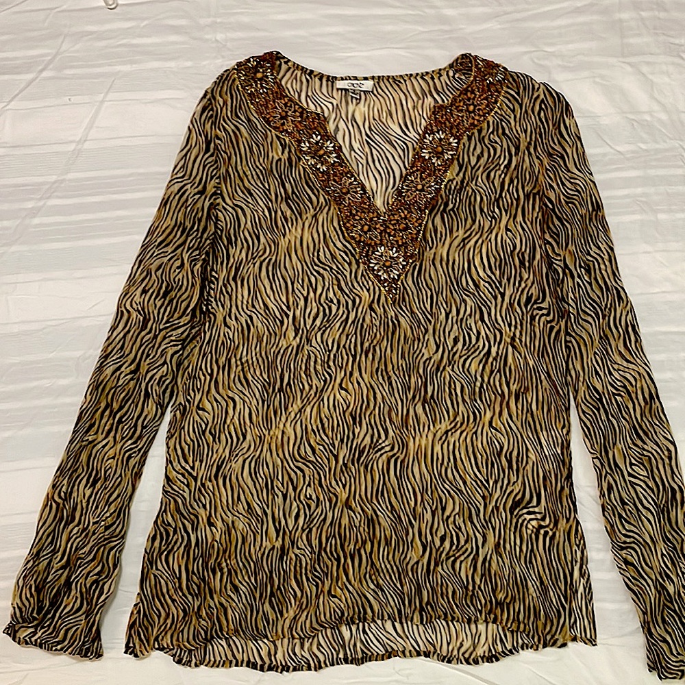 Cache Sheer Animal Print Tunic With Beautiful Bea… - image 3
